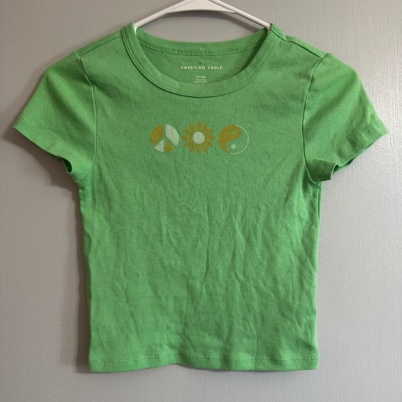 American Eagle Outfitters Green Fitted Crop Top Size Small - Picture 1 of 6